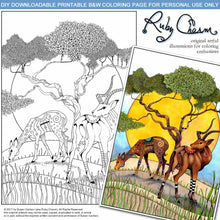 Load image into Gallery viewer, Two Gazelles: downloadable printable 2-page PDF for coloring
