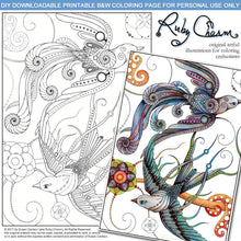 Load image into Gallery viewer, Swirling Birds: downloadable printable 2-page PDF for coloring
