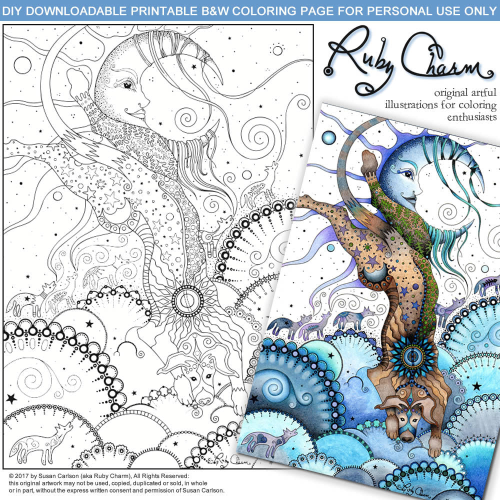 Bo Dog and the Moon: downloadable printable 2-page PDF for coloring