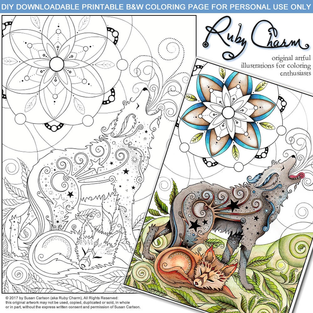 Coyote and Fox: downloadable printable 2-page PDF for coloring