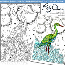 Load image into Gallery viewer, Heron in Waves: downloadable printable 2-page PDF for coloring
