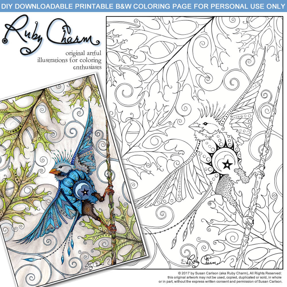 Little Bird: downloadable printable 2-page PDF for coloring