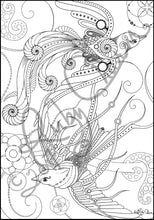 Load image into Gallery viewer, Swirling Birds: downloadable printable 2-page PDF for coloring
