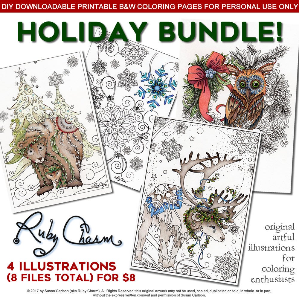 HOLIDAY BUNDLE: downloadable printable 8-page PDF for coloring