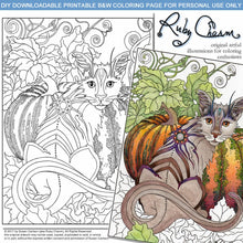 Load image into Gallery viewer, AUTUMN CAT: Downloadable printable 2-page PDF for coloring
