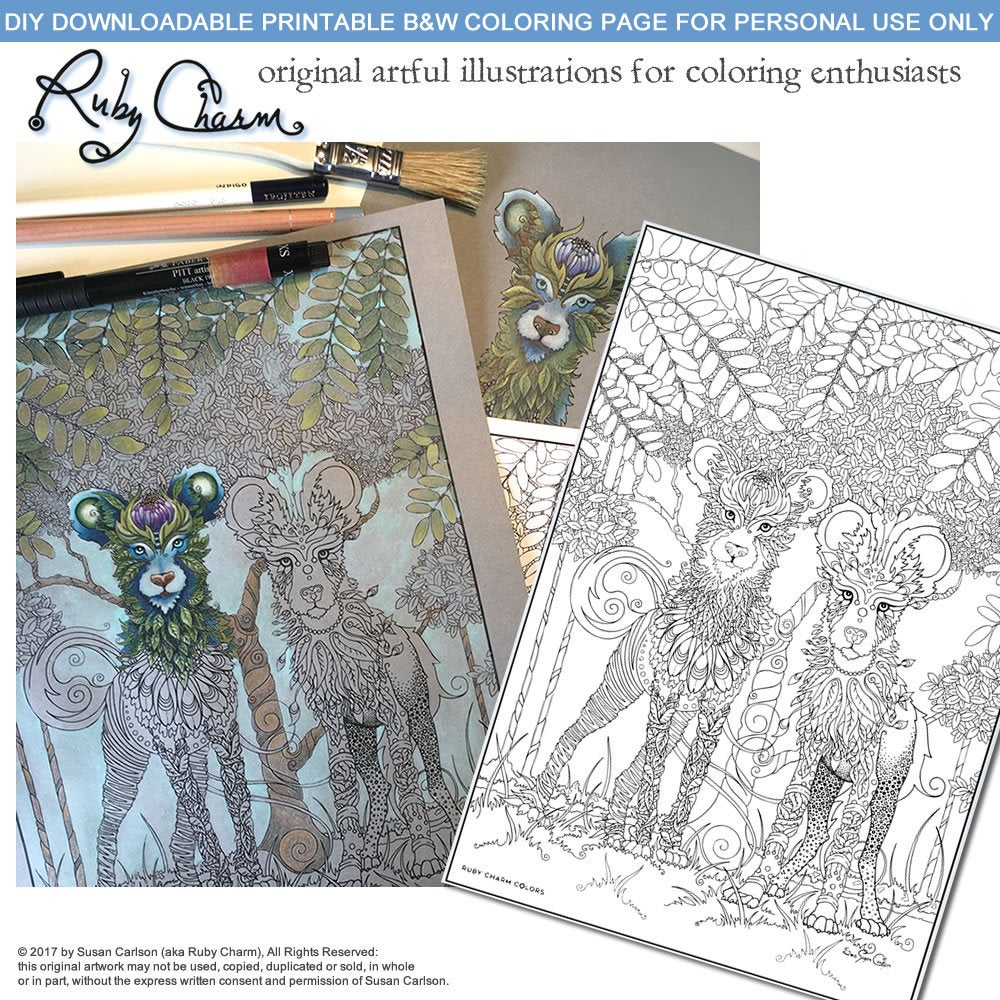 Wild Dogs: downloadable printable 2-page PDF for coloring