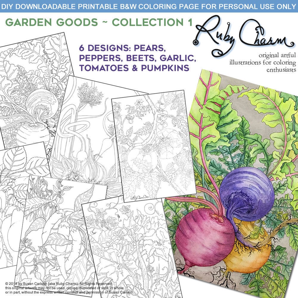 Garden Goods Bundle: downloadable printable 12-page PDF for coloring