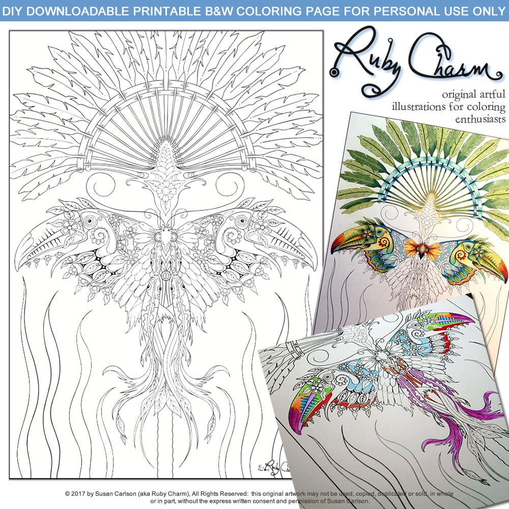 Fanciful Toutterkoi Butterfly: downloadable printable 2-page PDF for coloring