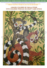 Load image into Gallery viewer, Lemurs: downloadable printable 2-page PDF for coloring
