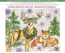 Load image into Gallery viewer, Holiday Deer Mink and Fox: downloadable printable 2-page PDF for coloring
