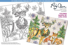 Load image into Gallery viewer, Holiday Deer Mink and Fox: downloadable printable 2-page PDF for coloring
