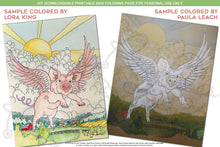 Load image into Gallery viewer, Flying Pig: downloadable printable 4-page PDF for coloring
