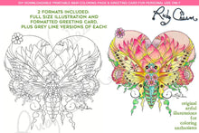 Load image into Gallery viewer, Valentine Cicada Heart: downloadable printable 2-page PDF for coloring
