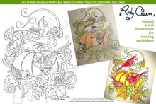 Load image into Gallery viewer, 3 Birds on Pumpkin: downloadable printable 2-page PDF
