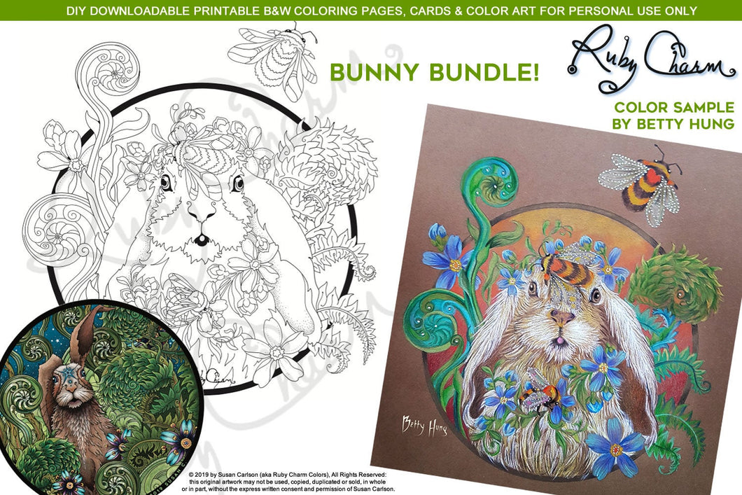 BUNNY BUNDLE: downloadable printable 7-page PDF for coloring