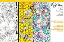 Load image into Gallery viewer, Insectimaginary Honeycomb Honeybees: downloadable printable 2-page PDF for coloring

