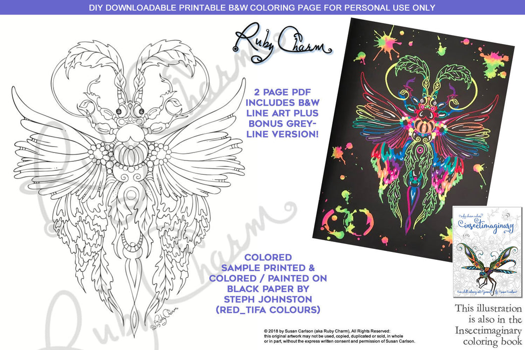 Insectimaginary Haruko Beetle: downloadable printable 2-page PDF for coloring