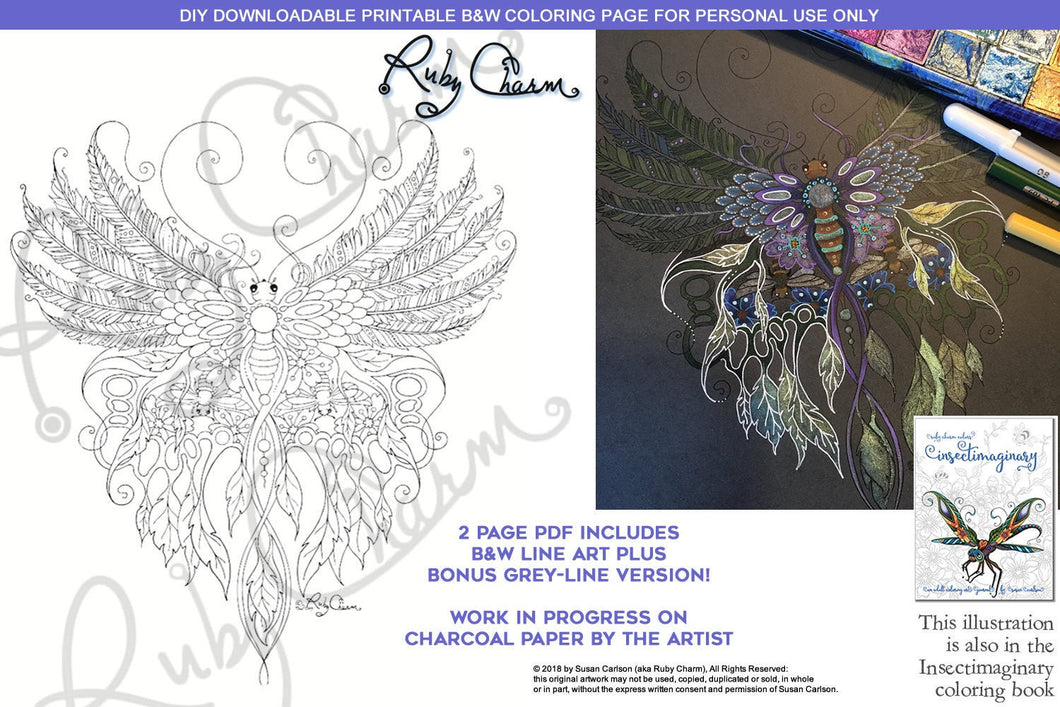 Insectimaginary Apis Fantastica: downloadable printable 2-page PDF for coloring