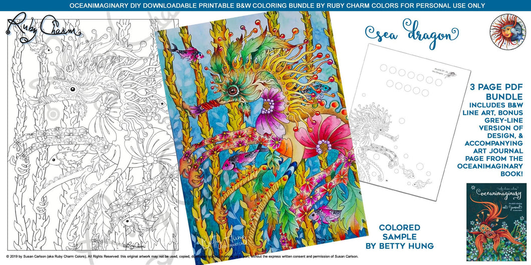Oceanimaginary Sea Dragon: downloadable printable 3-page PDF for coloring