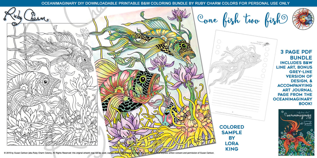 Oceanimaginary One Fish Two Fish: downloadable printable 3-page PDF for coloring