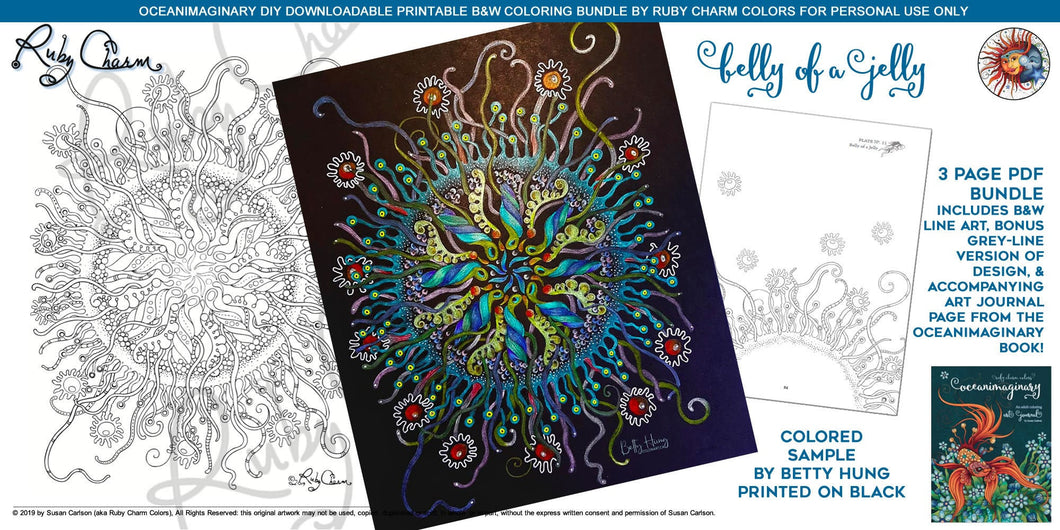 Oceanimaginary Belly of a Jelly: downloadable printable 3-page PDF for coloring