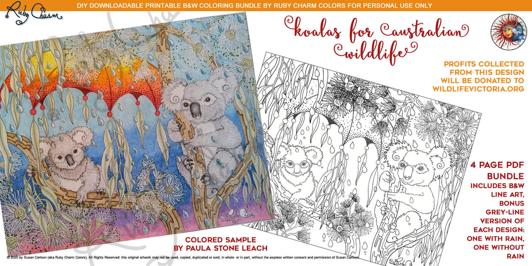 Koalas: downloadable printable 4-page PDF for coloring