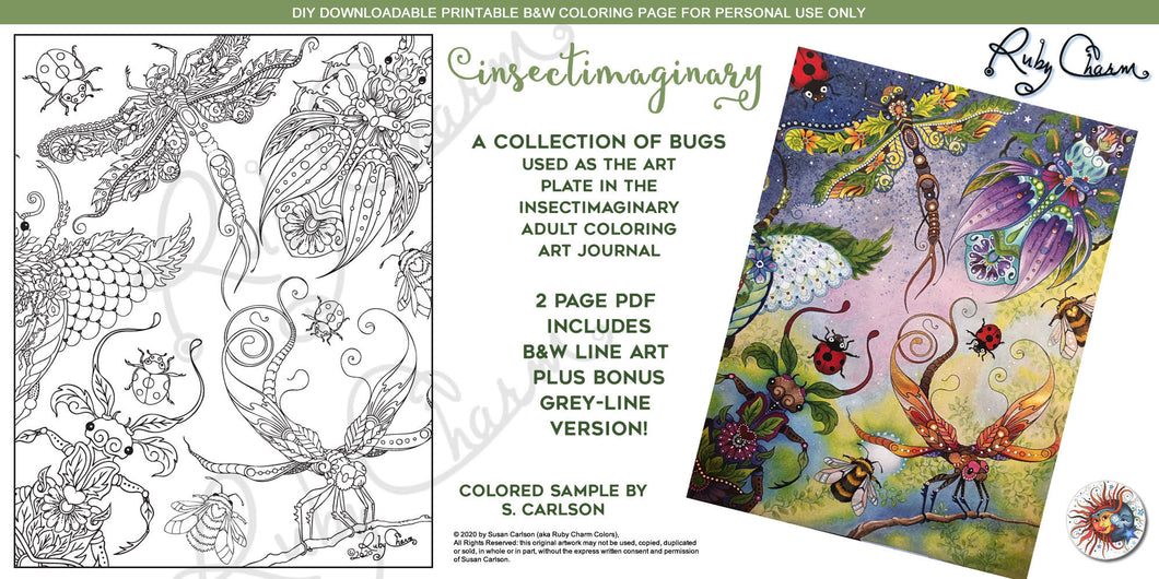 Insectimaginary: downloadable printable 2-page PDF for coloring