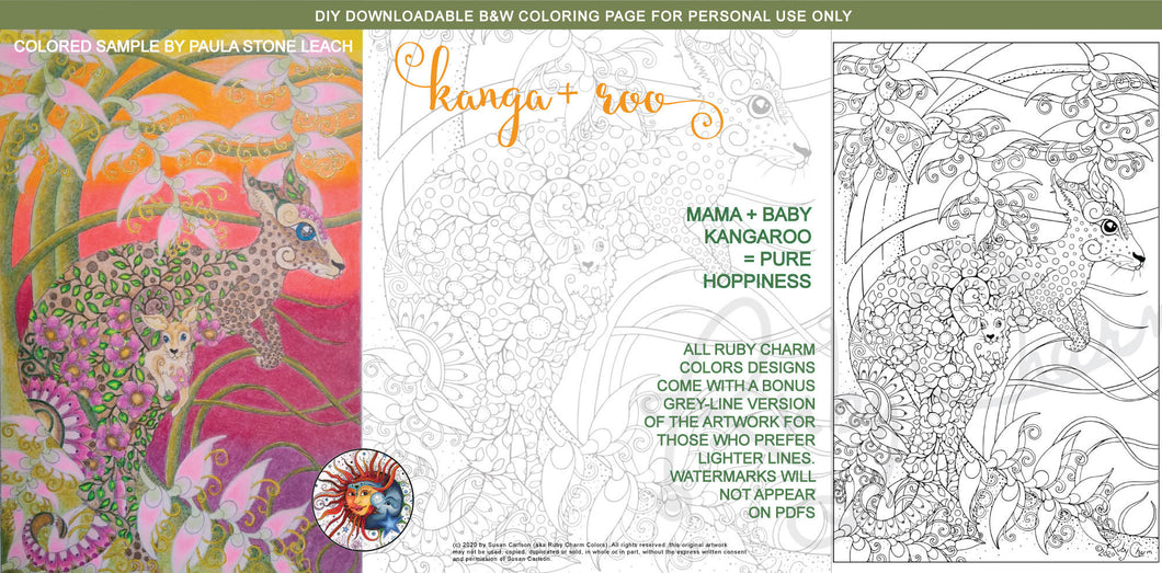 Kanga and Roo: downloadable printable 2-page PDF for coloring