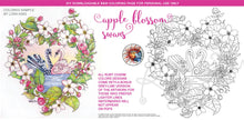 Load image into Gallery viewer, Apple Blossom Swans VALENTINE: downloadable printable 2-page PDF for coloring
